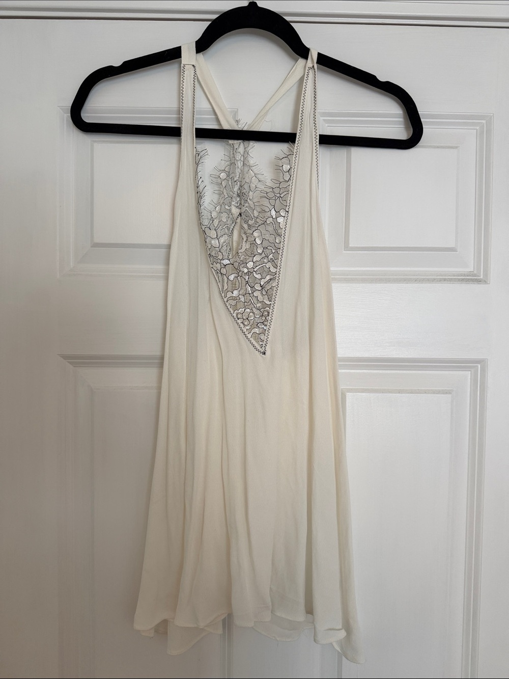Vici Ivory Lace-Front Halter Swing Top